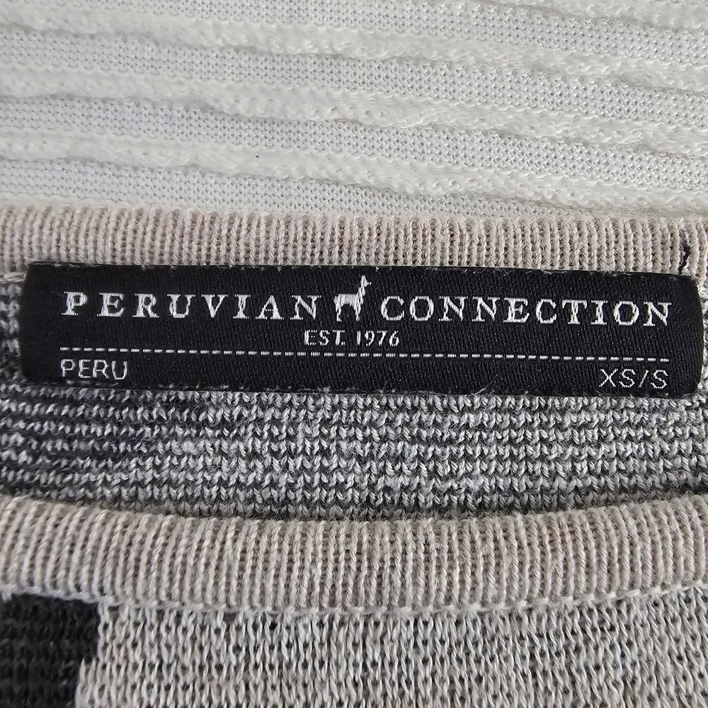 Peruvian Connection Grey Black Abstract Intarsia Knit Boxy Top‎ XS/S Peru - Picture 2 of 8
